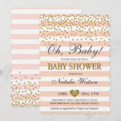 Oh Baby Peach Gold Baby Dusche Neutrale Einladung (Vorne/Hinten)