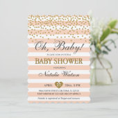 Oh Baby Peach Gold Baby Dusche Neutrale Einladung (Stehend Vorderseite)