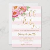 Oh Baby Peony Floral Baby Dusche Einladung Mädchen (Vorderseite)