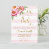 Oh Baby Peony Floral Baby Dusche Einladung Mädchen (Stehend Vorderseite)