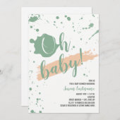 Oh Baby-Pfirsich und grüne Mädchen-Babyparty Einladung (Vorne/Hinten)