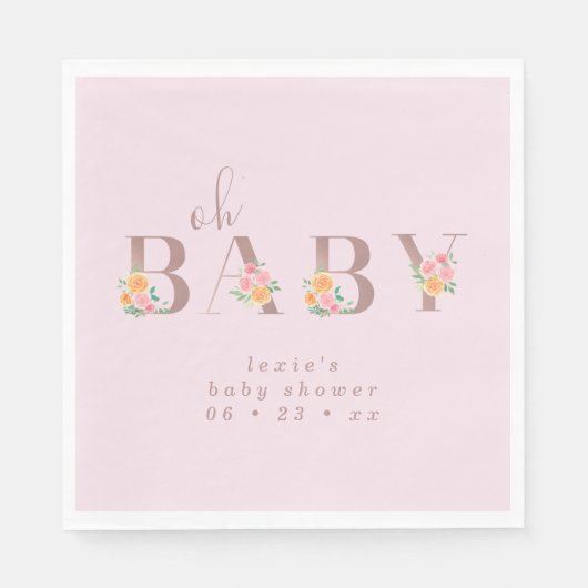 Oh Baby Pink Art und Rose Babydusche Serviette (Vorderseite)