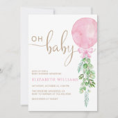 Oh Baby Pink Balloon Eucalyptus Baby Dusche Einladung (Vorderseite)