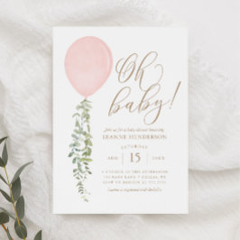 Oh Baby Pink Balloon Eucalyptus Baby Showdusche In Einladung