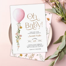 Oh Baby Pink Balloon Floral Baby Dusche Einladung