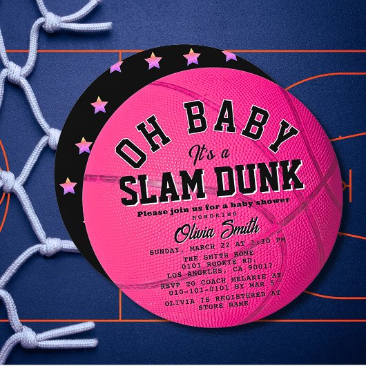 Oh Baby Pink Basketball Girl Baby Shower Circle Einladung