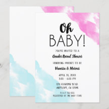 Oh Baby Pink Blue Watercolor Gender Reveal Dusche