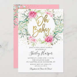Oh Baby Pink Blumengrün Glitzer Babydusche Einladung