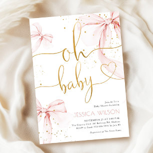 Oh Baby Pink Bow Mädchen Baby Shower Einladung