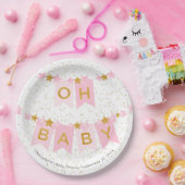 Oh Baby Pink Bunting Flags Babydusche Pappteller (Party)