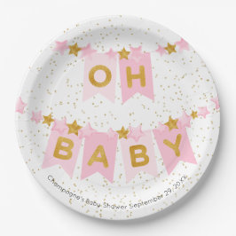 Oh Baby Pink Bunting Flags Babydusche Pappteller