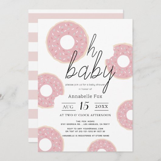 Oh Baby Pink Donut Girl Babydusche Einladung (Vorne/Hinten)