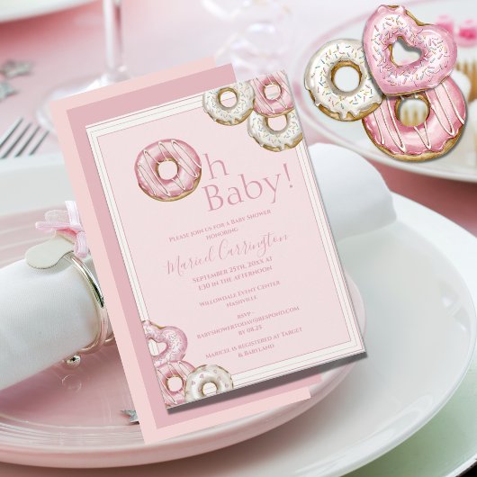 Oh Baby Pink Donuts Wasserfarbe Kinderdusche Einladung