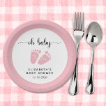 Oh Baby Pink Feet Baby Girl Dusche Pappteller<br><div class="desc">Niedliche Teller für Ihre Babydusche mit "oh baby" in einer stilvollen Schrift mit Wimpern und einer rosa Aquarellfarbe von Babyfüßen. Persönlich mit Ihrem Namen und Ihrem Duschdatum.</div>