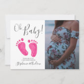 Oh Baby Pink Feet Foto Girl Babydusche Einladung (Vorderseite)