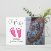 Oh Baby Pink Feet Foto Girl Babydusche Einladung (Stehend Vorderseite)