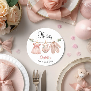 Oh Baby Pink Floral Baby Shower Runder Pappuntersetzer