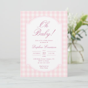 Oh Baby Pink Gingham Baby Shower Einladung