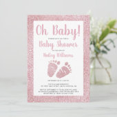 Oh Baby Pink Glitzer Baby Feet Baby Girl Dusche Einladung (Stehend Vorderseite)