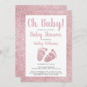 Oh Baby Pink Glitzer Baby Feet Baby Girl Dusche Einladung (Vorne/Hinten)