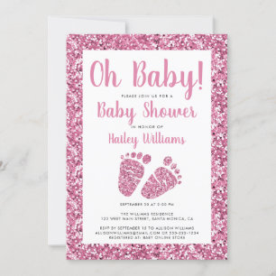 Oh Baby Pink Glitzer Baby Feet Babydusche Einladung