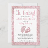 Oh Baby Pink Glitzer Baby Feet Virtual Baby Dusche Einladung (Vorderseite)