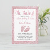 Oh Baby Pink Glitzer Baby Feet Virtual Baby Dusche Einladung (Stehend Vorderseite)