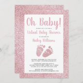 Oh Baby Pink Glitzer Baby Feet Virtual Baby Dusche Einladung (Vorne/Hinten)