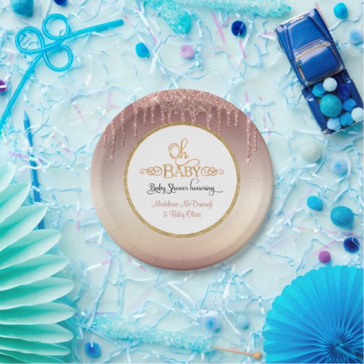 OH BABY Pink Glitzer Tropfen Typografie Kinderdusc Pappteller (Party)