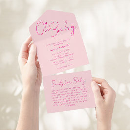 Oh Baby Pink Minimal Baby Dusche All In One Einladung