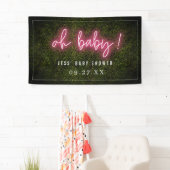 Oh Baby Pink Neon Boxwood Baby Dusche Banner (Insitu)
