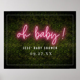 Oh Baby Pink Neon Boxwood Baby Dusche Poster