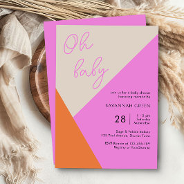 Oh Baby Pink Orange Tricolor Einfache Babydusche Einladung