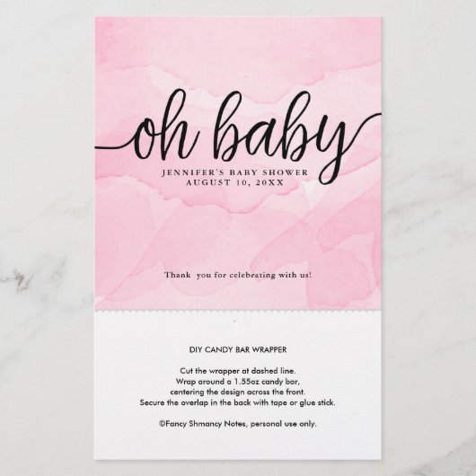 Oh Baby, Pink Personalisiert Candy Bar Wrapper (Vorderseite)