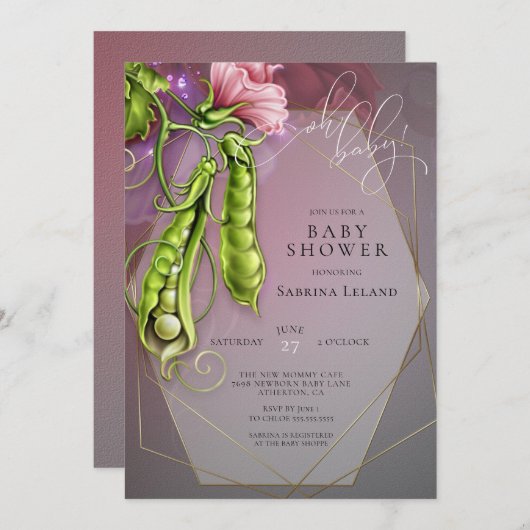 Oh Baby Pink - Platterbsen in einer Pod Baby Dusch Einladung (Vorne/Hinten)