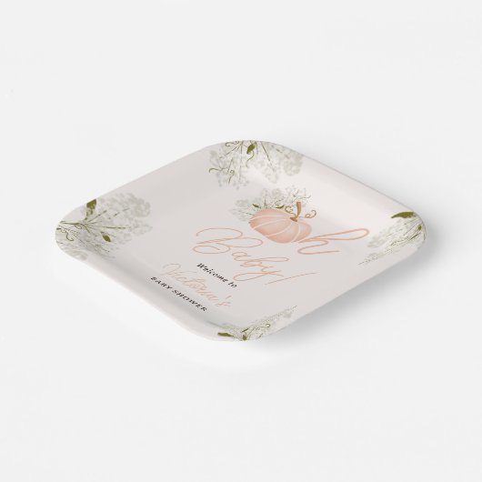 Oh Baby pink pumpkin floral chic baby shower Pappteller (Gewinkelt)