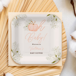 Oh Baby pink pumpkin floral chic baby shower Pappteller