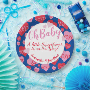 Oh Baby Pink Red Sweethearst Baby Dusche Blue Pappteller