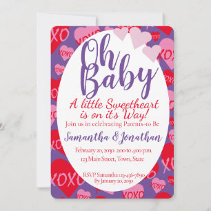 Oh Baby Pink Red Sweethearst Baby Dusche Lila Einladung