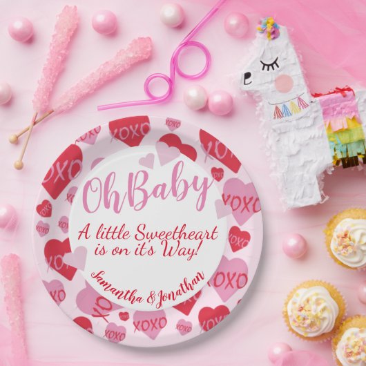 Oh Baby Pink Red Sweethearst Baby Dusche Pink Pappteller (Party)