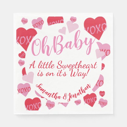 Oh Baby Pink Red Sweethearst Baby Dusche Weiß Serviette (Vorderseite)