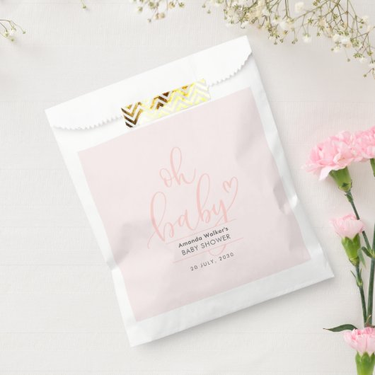 Oh Baby Pink Script Minimal Baby Shower Geschenktütchen (Versiegelt)