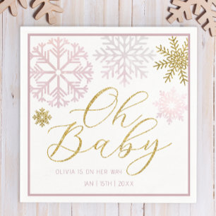 Oh Baby Pink Snowflake Dusche Napkins Serviette