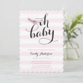 Oh Baby Pink Stripes Baby Dusche einladen Einladung (Stehend Vorderseite)