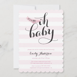 Oh Baby Pink Stripes Baby Dusche einladen Einladung