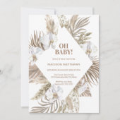 Oh Baby Pink & Tan Boho Floral Baby Dusche Einladung (Vorderseite)