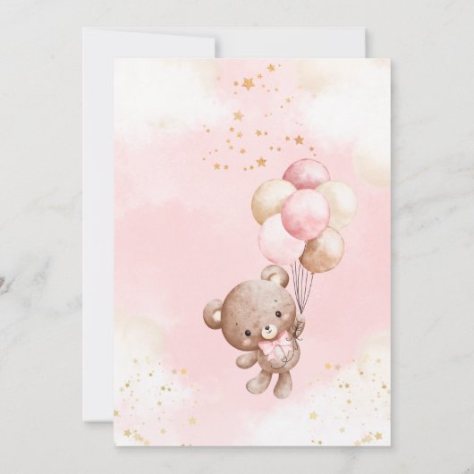 Oh Baby Pink Teddy Bear Balloons Girl Baby Shower Einladung (Rückseite)