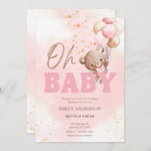 Oh Baby Pink Teddy Bear Balloons Girl Baby Shower Einladung (Vorne/Hinten)