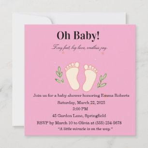 Oh Baby Pink Tiny Feet Mädchen Baby Shower Einladu Einladung