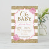 Oh Baby Pink und Gold Baby Dusche Einladung (Stehend Vorderseite)
